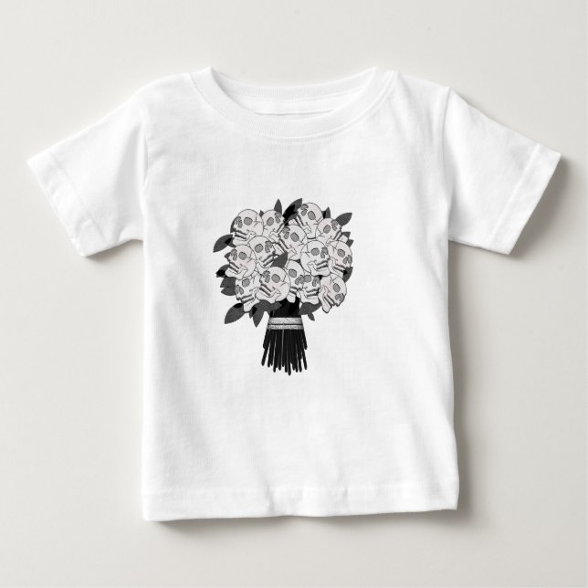 Camiseta De Bebé Bouquet de Rosas de cráneo negro y gótico blanco (Anverso)