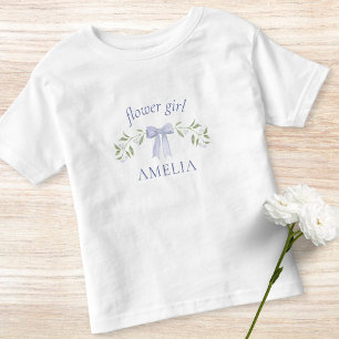 Camiseta De Bebé Bow azul turbio y nombre floral Niña de flores