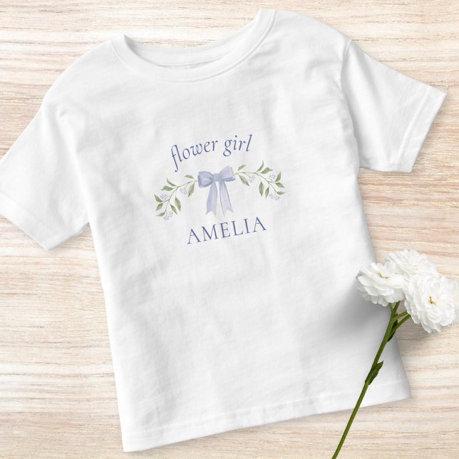 Camiseta De Bebé Bow azul turbio y nombre floral Niña de flores (Subido por el creador)