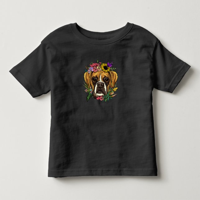 Camiseta De Bebé Boxeador Floral Perro Mascota Boxer (Anverso)