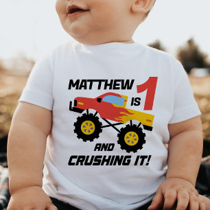 Camiseta De Bebé Boy 1.ᵉʳ Camión Monstruo de Cumpleaños Personaliza