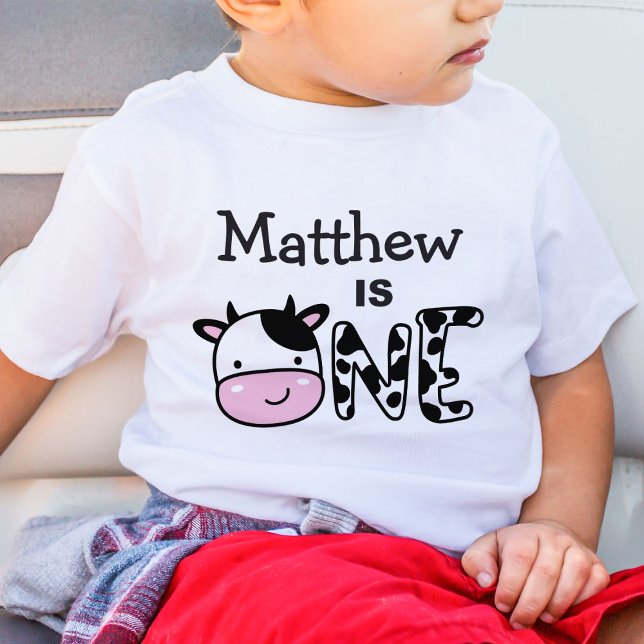 Camiseta De Bebé Boy 1st Birthday Number One Cow T-Shirt (Subido por el creador)