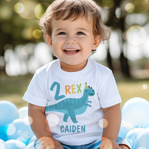 Camiseta De Bebé Boy Blue Dinosaur Dos Fiestas Rex Segundo Cumpleañ