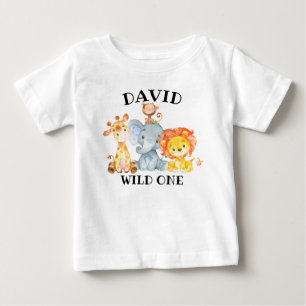 Camiseta De Bebé Boy Jungle Animals Wild One Birthday Cute