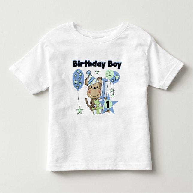 Camiseta De Bebé Boy Monkey con regalos Primer cumpleaños (Anverso)