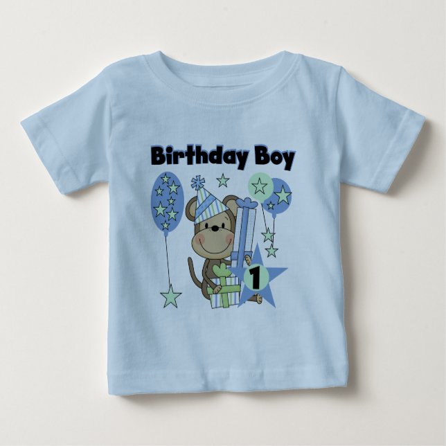 Camiseta De Bebé Boy Monkey con regalos Primer cumpleaños (Anverso)
