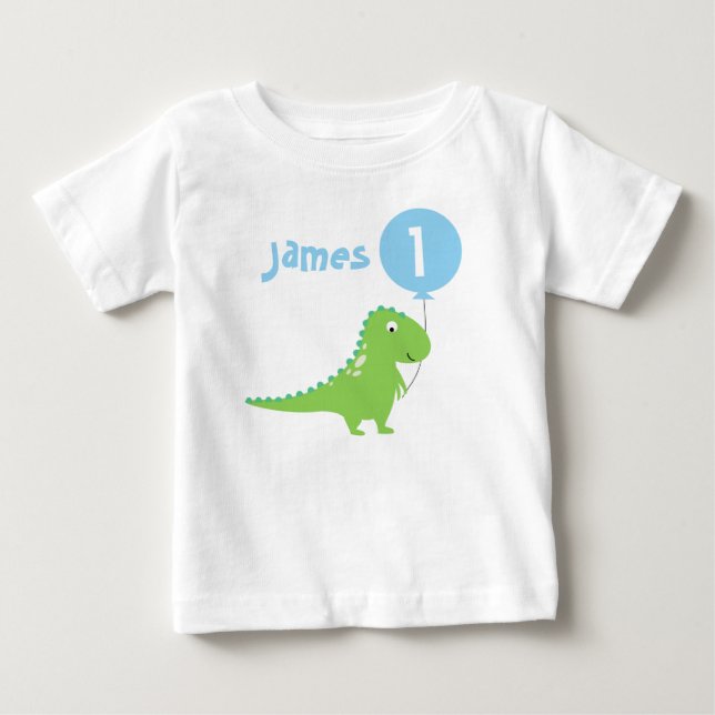 Camiseta De Bebé Boys Dinosaur Balloon 1er cumpleaños T Shirt (Anverso)