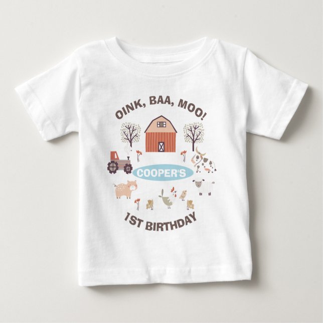 Camiseta De Bebé Boys Modern Farm First Birthday (Anverso)