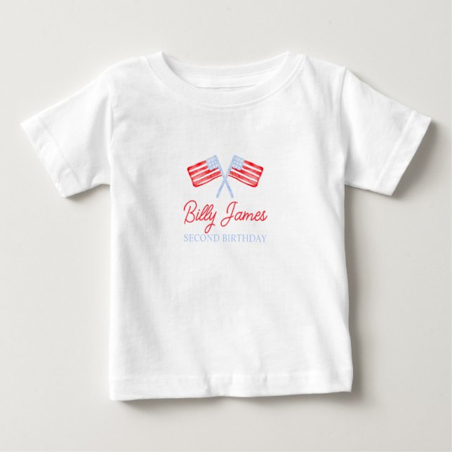 Camiseta De Bebé Boys Preppy Blancos Rojos y Dos Cumpleaños Patriót (Anverso)