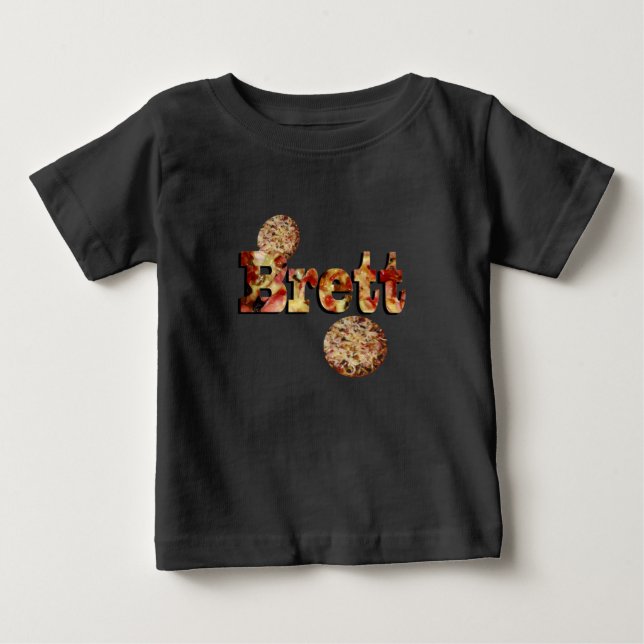Camiseta De Bebé Brett, Nombre, Logo Hecho De Una Pizza Suprema, (Anverso)