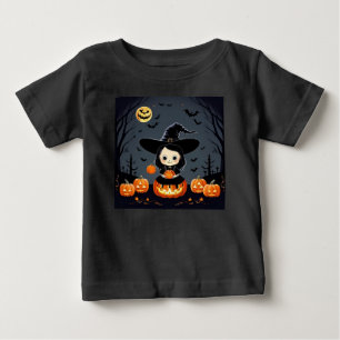 Camiseta De Bebé Bruja Adorable y Calabazas