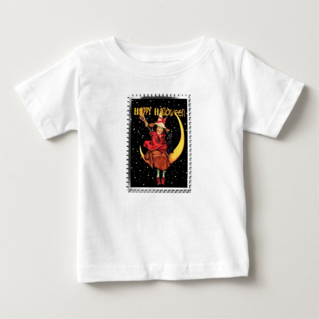Camiseta De Bebé Bruja Buena Nostálgica de Halloween y su Gato (Anverso)