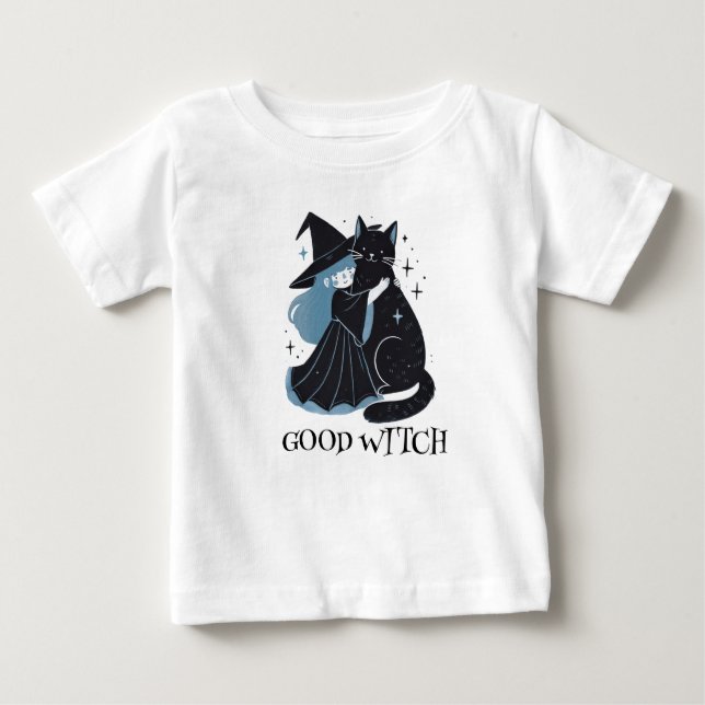 Camiseta De Bebé bruja con gato negro (Anverso)