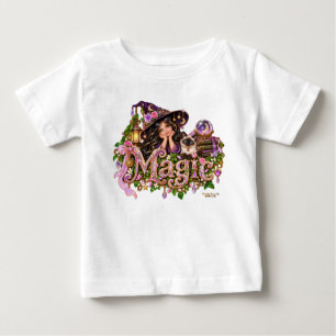 Camiseta De Bebé Bruja de Halloween femenina y magia de gato siamés