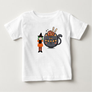 Camiseta De Bebé Bruja de Halloween y tazón de gato trillado