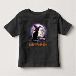 Camiseta De Bebé Bruja negra de gato y murciélagos de Halloween