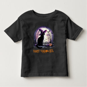 Camiseta De Bebé Bruja negra de gato y murciélagos de Halloween