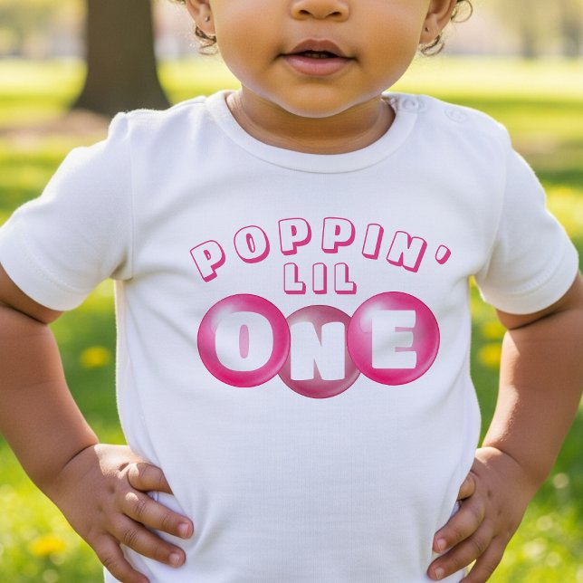 Camiseta De Bebé Bubblegum Chica Poppin Rosado Primer Fiesta de cum (Bubblegum Pink Poppin Girl 1st Birthday Party Baby T-Shirt
)