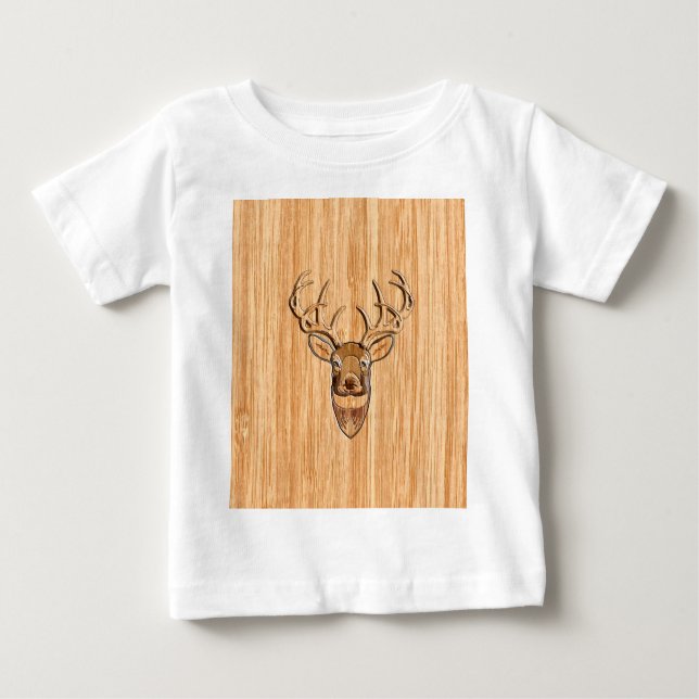 Camiseta De Bebé Buck Deer Head Wood Grain Style (Anverso)