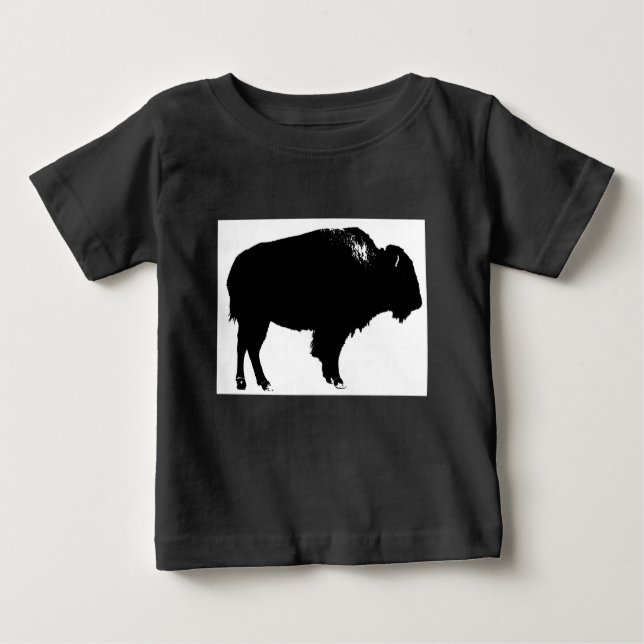 Camiseta De Bebé Búfalo negro y blanco de Bison Silhouette Pop Art (Anverso)