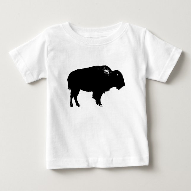 Camiseta De Bebé Búfalo negro y blanco de Bison Silhouette Pop Art (Anverso)