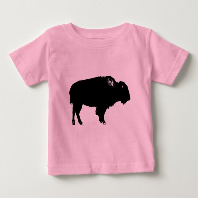Camiseta De Bebé Búfalo negro y blanco de Bison Silhouette Pop Art (Anverso)