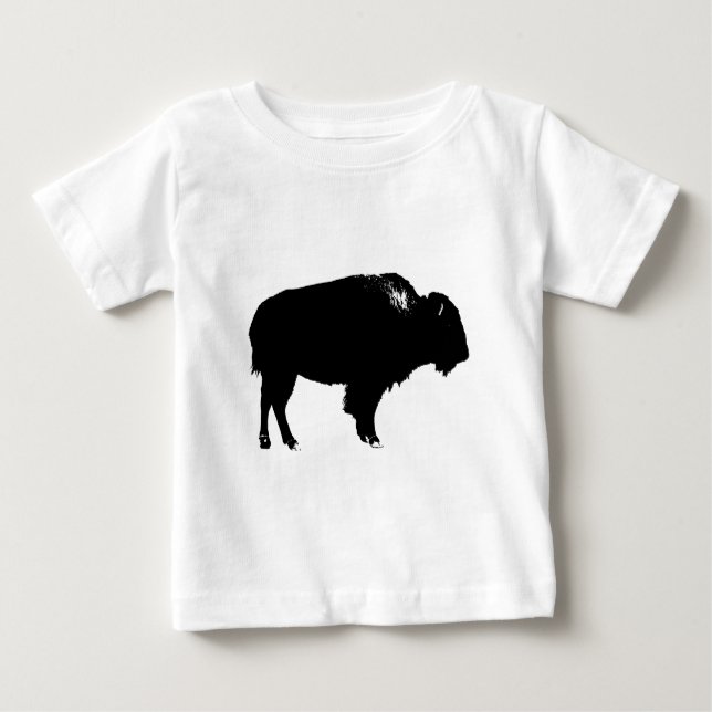 Camiseta De Bebé Búfalo negro y blanco de Bison Silhouette Pop Art (Anverso)