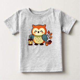Camiseta De Bebé Búho Adorable de Otoño con Linterna — Bosque Otoña