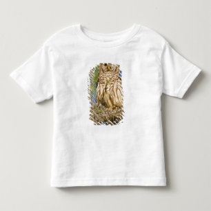 Camiseta De Bebé Búho barredado (Strix varia) posado en un ciprés
