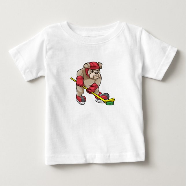 Camiseta De Bebé Bulldog en hockey sobre hielo con bastón de hockey (Anverso)