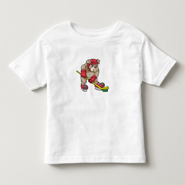 Camiseta De Bebé Bulldog en hockey sobre hielo con bastón de hockey (Anverso)