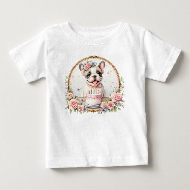 Camiseta De Bebé Bulldog francés "Cute Pastel" - Cumpleaños (Anverso)