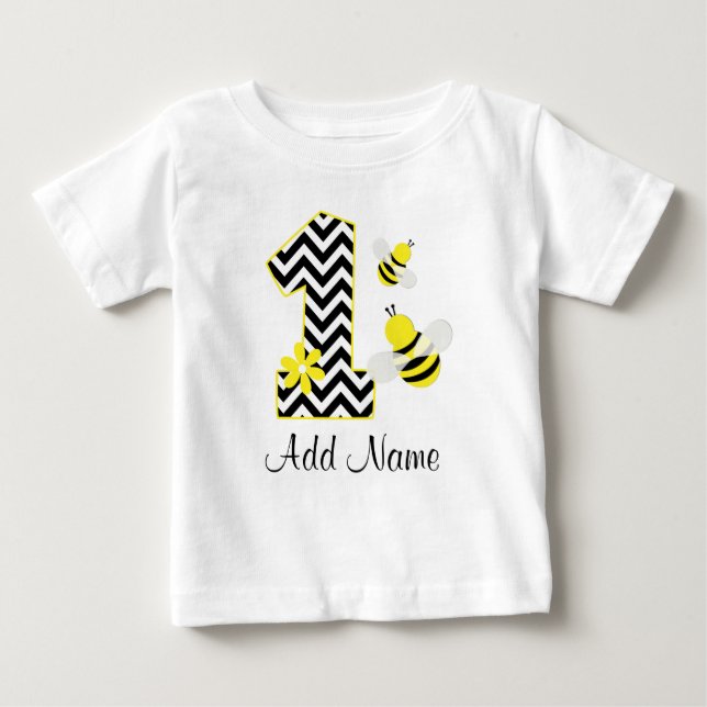 Camiseta De Bebé Bumble Bee Personalizado Primer Cumpleaños Chevron (Anverso)