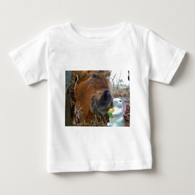 Camiseta De Bebé Bunny de Pascua y caballo marrón (Anverso)