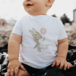 Camiseta De Bebé Bunny First Birthday<br><div class="desc">Un conejo dulce con una corona floral, sostiene un globo rosa. ¡Perfecto para tu Fiesta "somebunny es uno"! Puede cambiar el número 1 del globo a cualquier número y editar el resto del texto, o eliminar el número si lo prefiere. También puede cambiar el color del globo en este diseño....</div>