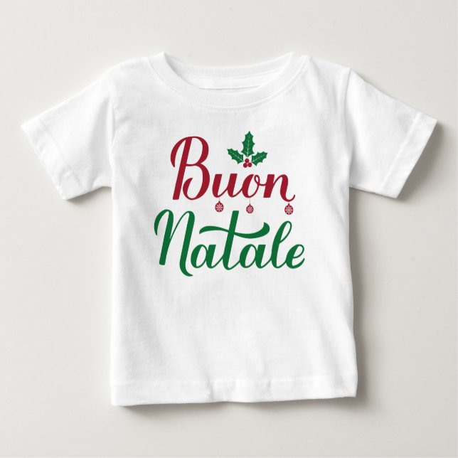 Camiseta De Bebé Buon Natale Italiano Merry Christmas Holly (Anverso)
