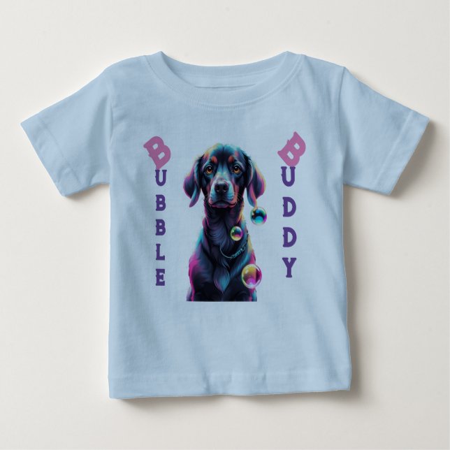 Camiseta De Bebé Burbuja divertida: Aventura de perro negro (Anverso)