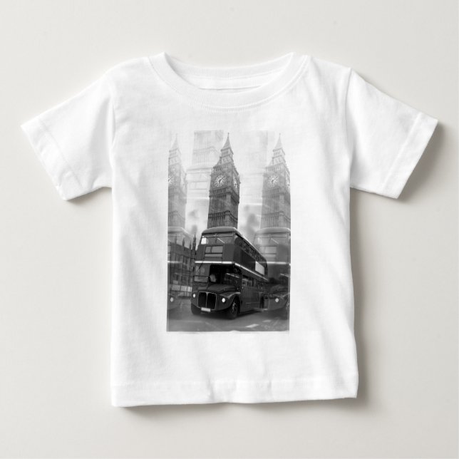 Camiseta De Bebé BW Black & White London Bus & Big Ben (Anverso)