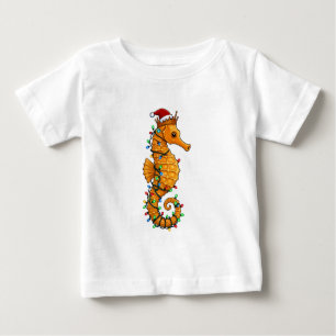 Camiseta De Bebé Caballito de mar festivo con sombrero de Santa par