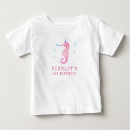 Camiseta De Bebé Caballito de mar rosa cumpleaños 1