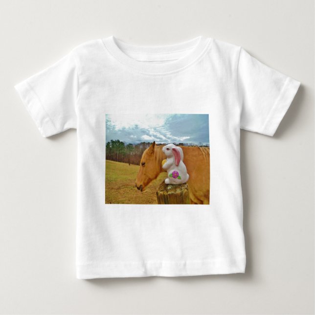Camiseta De Bebé Caballo amarillo, conejo de primavera (Anverso)