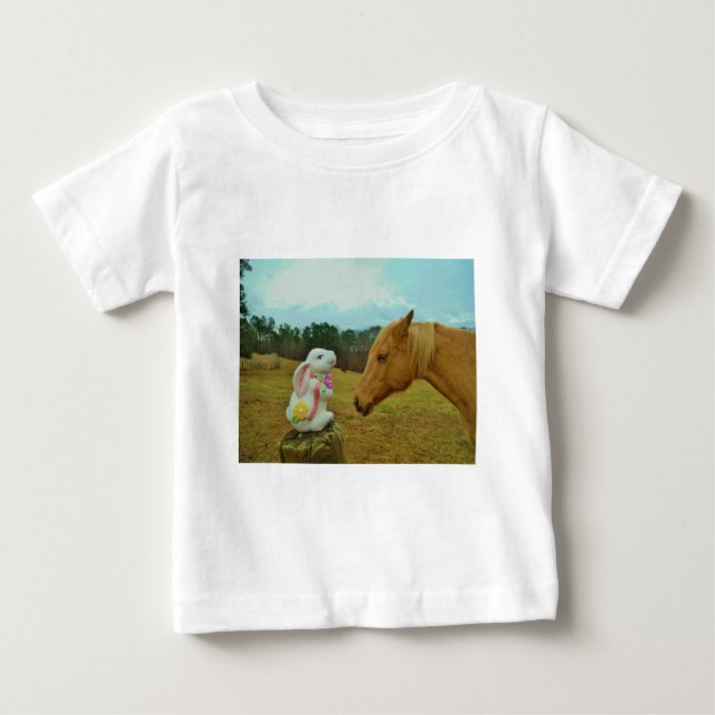 Camiseta De Bebé Caballo amarillo rubio y conejo de Pascua (Anverso)