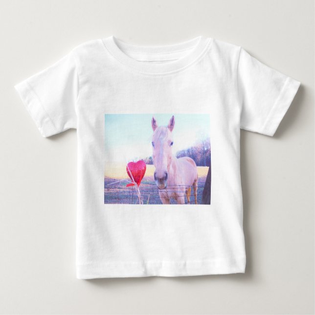 Camiseta De Bebé Caballo amarillo y corazón rojo (Anverso)