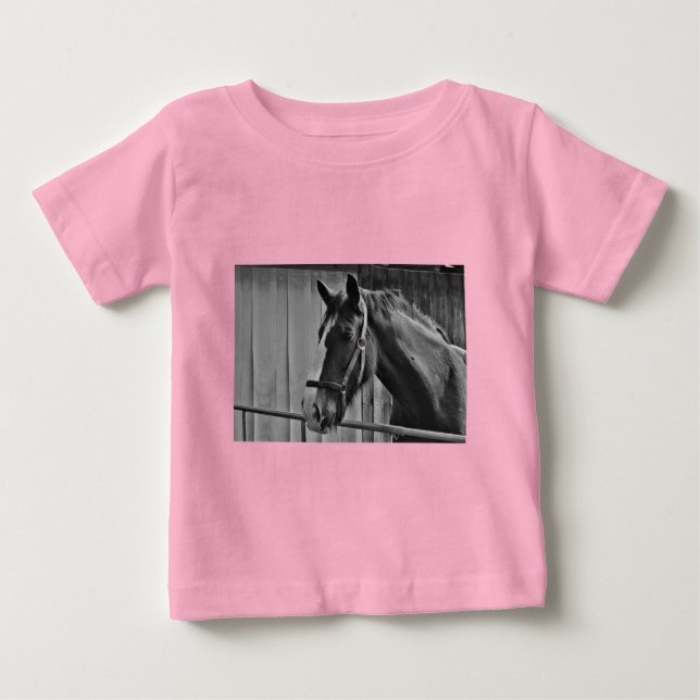 Camiseta De Bebé Caballo blanco negro - Arte fotográfico animal (Anverso)