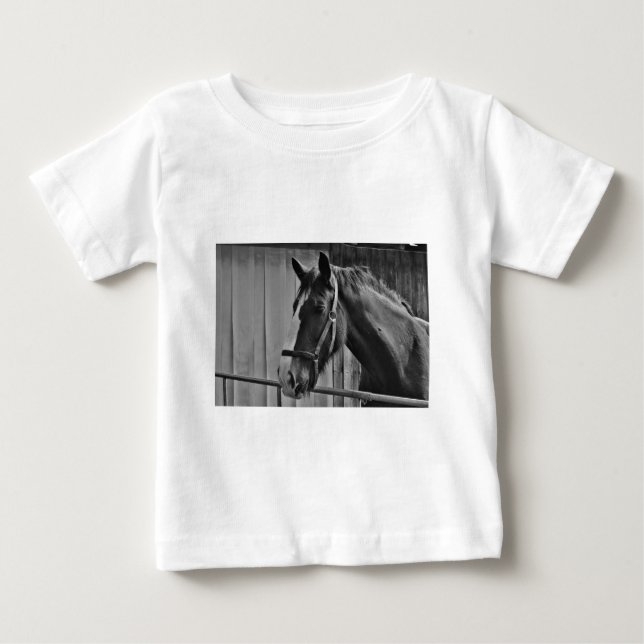 Camiseta De Bebé Caballo blanco negro - Arte fotográfico animal (Anverso)