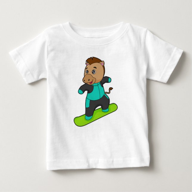 Camiseta De Bebé Caballo con Snowboard (Anverso)