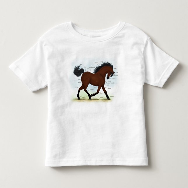 Camiseta De Bebé Caballo de Bahía con gráfico anatómico educativo l (Anverso)