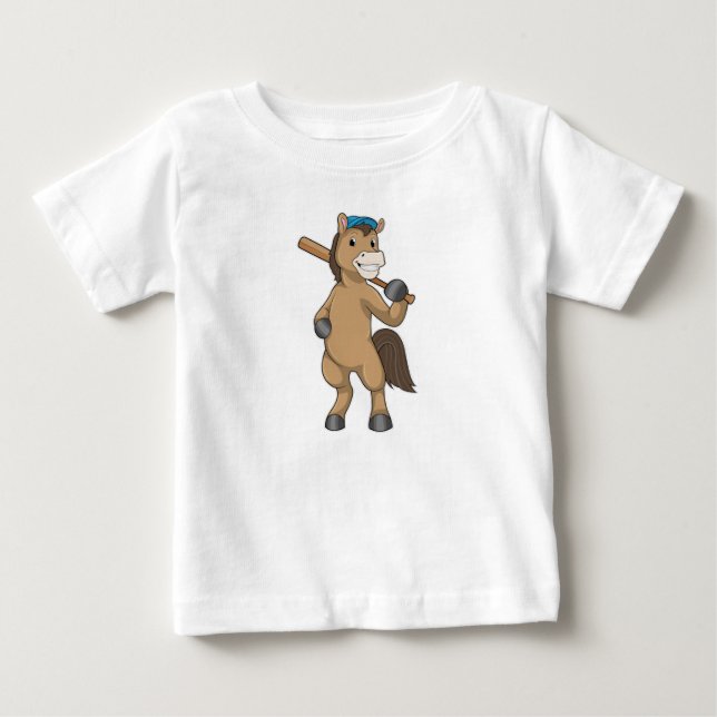 Camiseta De Bebé Caballo de béisbol con bate de béisbol (Anverso)