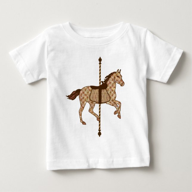 Camiseta De Bebé Caballo de carrusel - Marrón chocolate y Tan (Anverso)