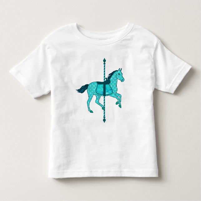 Camiseta De Bebé Caballo de carrusel - Turquesa y Aqua (Anverso)